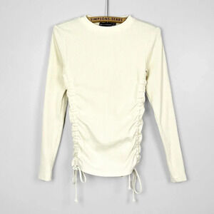 PrettyLittleThing Womens Small Ribbed Ruched Side Long  Sleeve Top Cream